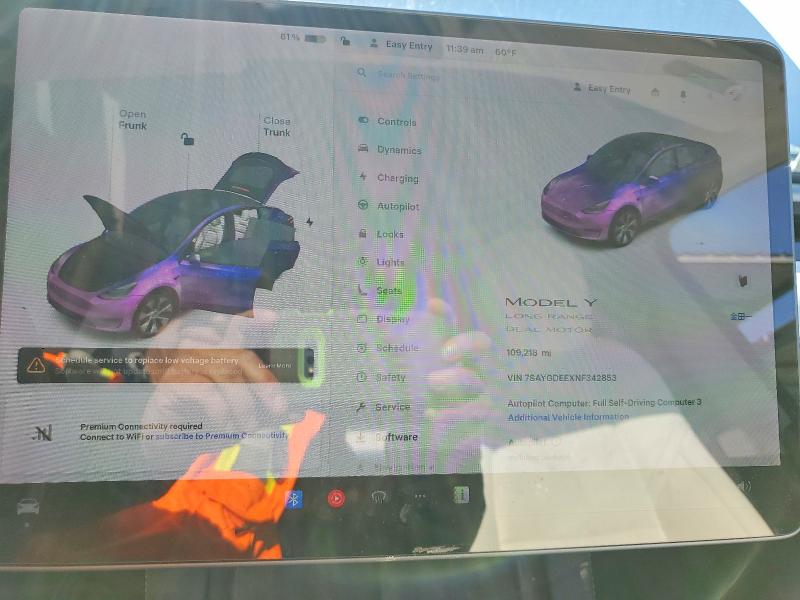 Photo 9 from auction – 2022 TESLA MODEL Y with VIN 7SAYGDEEXNF342853