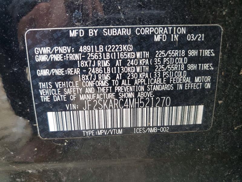 Photo 14 from auction – 2021 SUBARU FORESTER S with VIN JF2SKARC4MH521270