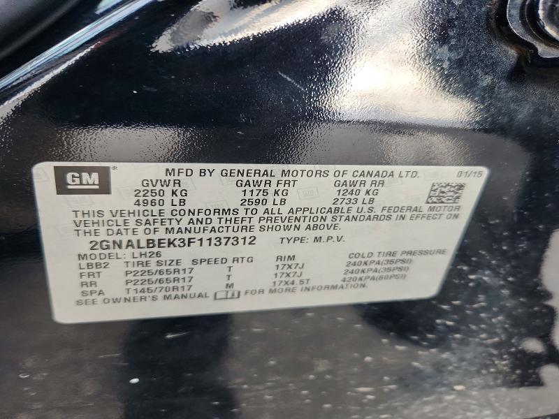 Photo 14 from auction – 2015 CHEVROLET EQUINOX with VIN 2GNALBEK3F1137312