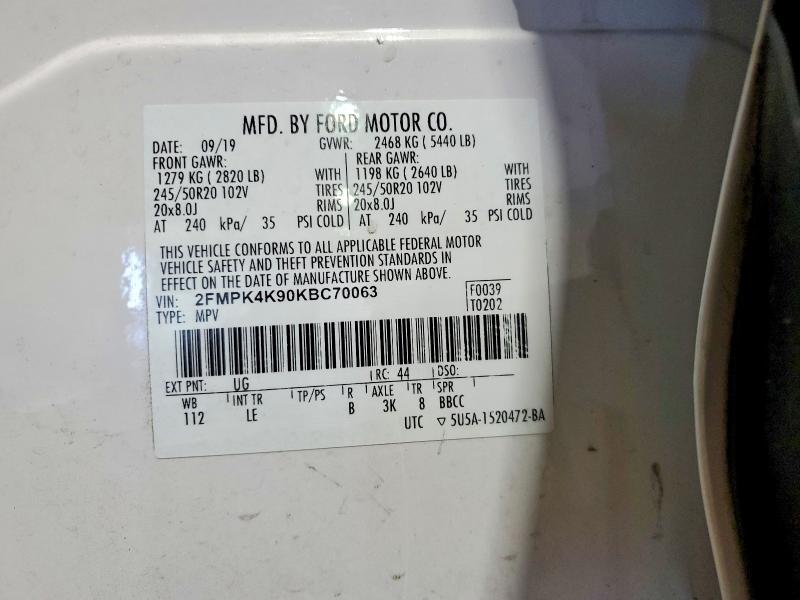 Photo 14 from auction – 2019 FORD EDGE TITAN with VIN 2FMPK4K90KBC70063