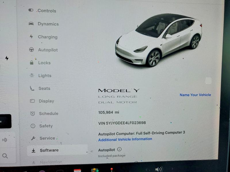 Photo 9 from auction – 2020 TESLA MODEL Y with VIN 5YJYGDEE4LF023698