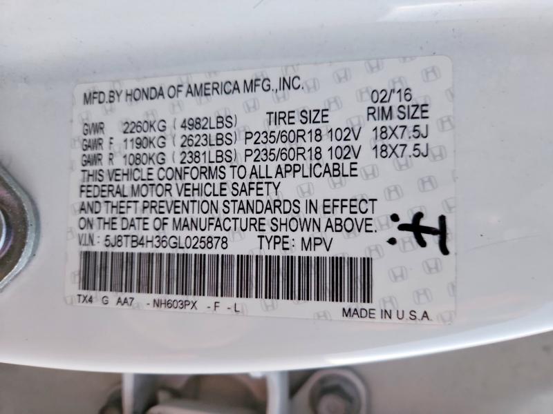 Photo 14 from auction – 2016 ACURA RDX with VIN 5J8TB4H36GL025878