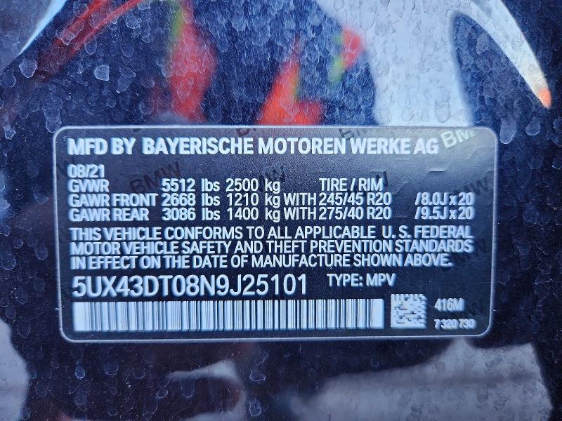 Photo 14 from auction – 2022 BMW X4 M40I with VIN 5UX43DT08N9J25101