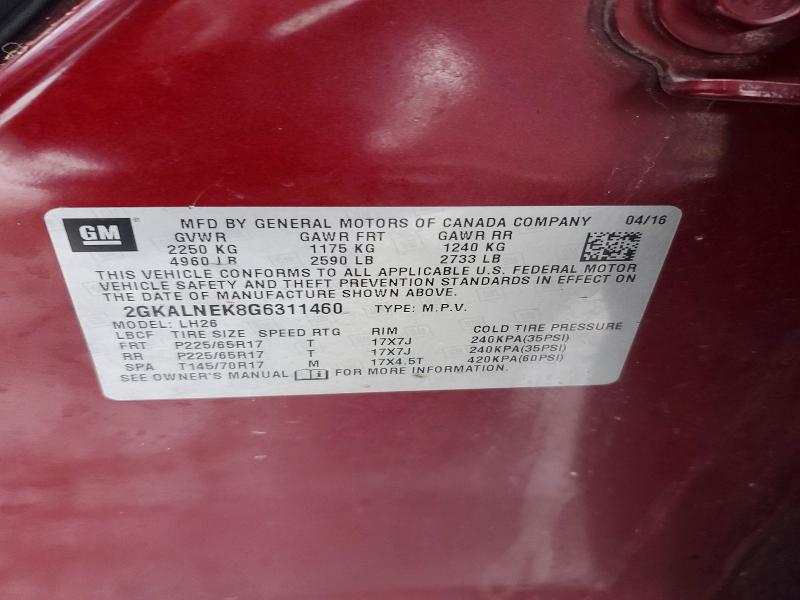 Zdjęcie 14 z aukcji – 2016 GMC TERRAIN z VIN 2GKALNEK8G6311460