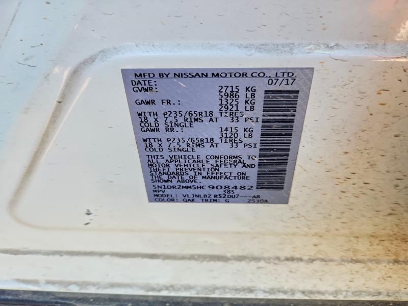 Photo 14 from auction – 2017 NISSAN PATHFINDER with VIN 5N1DR2MM5HC908482