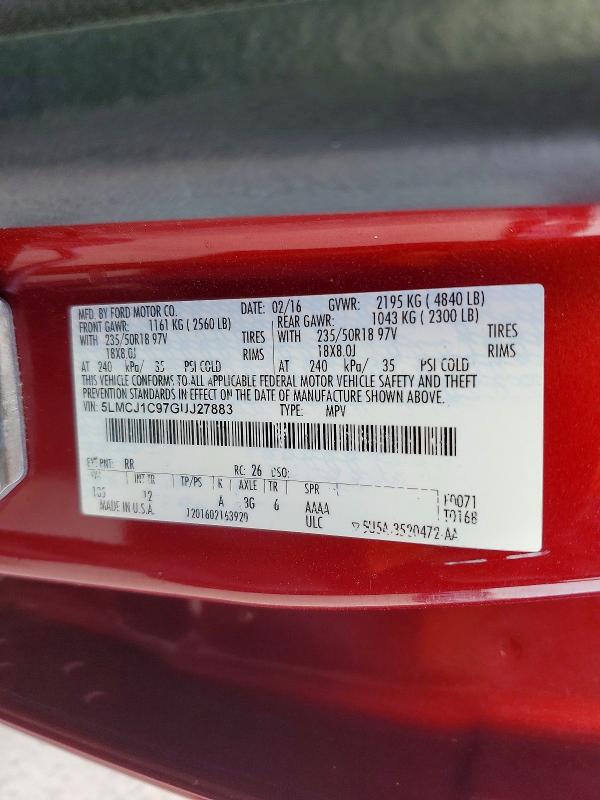 Photo 14 from auction – 2016 LINCOLN MKC with VIN 5LMCJ1C97GUJ27883