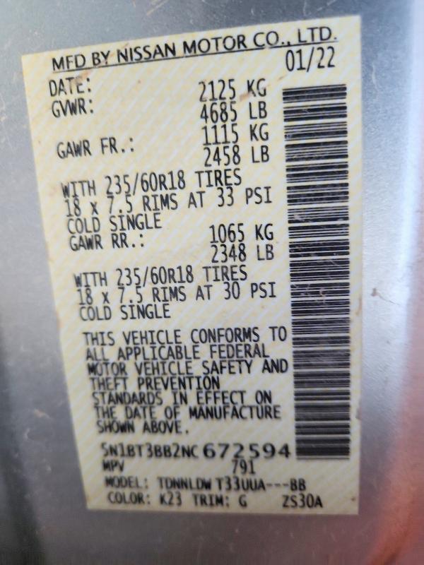 Photo 14 from auction – 2022 NISSAN ROGUE SV with VIN 5N1BT3BB2NC672594
