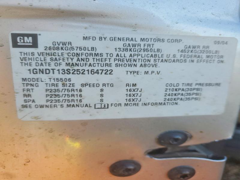 Photo 14 from auction – 2005 CHEVROLET TRAILBLAZER with VIN 1GNDT13S252164722