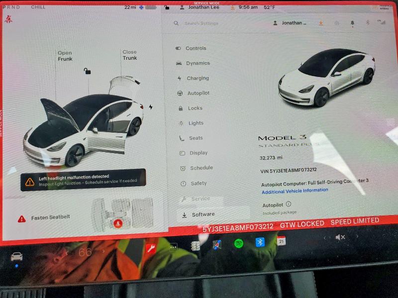 Photo 9 from auction – 2021 TESLA MODEL 3 with VIN 5YJ3E1EA8MF073212