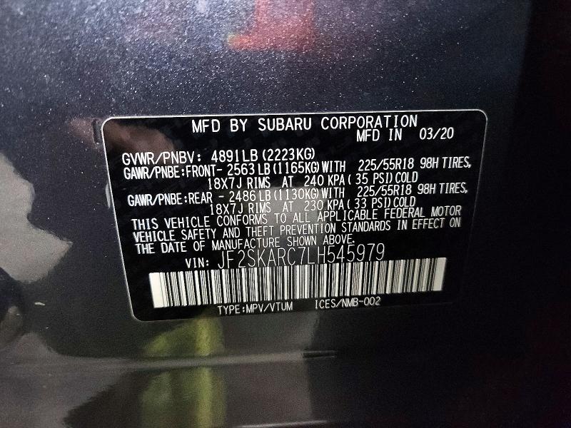 Photo 14 from auction – 2020 SUBARU FORESTER S with VIN JF2SKARC7LH545979