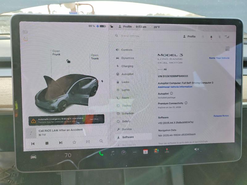 Photo 9 from auction – 2021 TESLA MODEL 3 with VIN 5YJ3E1EB9MF849033