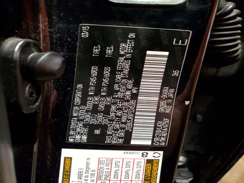 Photo 14 from auction – 2015 TOYOTA 4RUNNER SR with VIN JTEBU5JRXF5245385