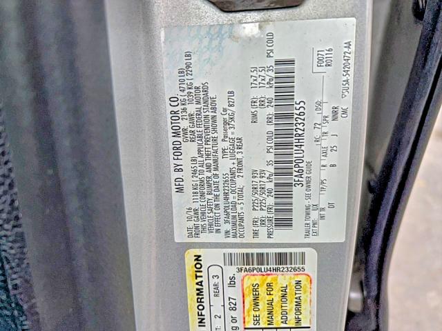 Photo 10 from auction – 2017 FORD FUSION SE with VIN 3FA6P0LU4HR232655