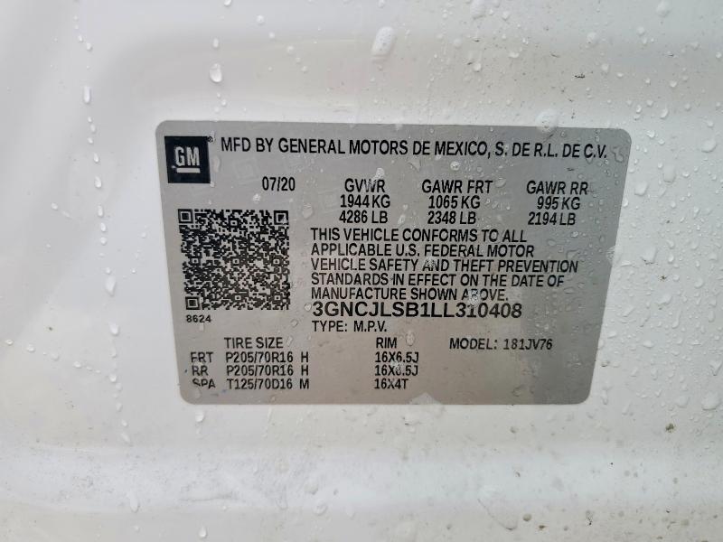 Photo 14 from auction – 2020 CHEVROLET TRAX 1LT with VIN 3GNCJLSB1LL310408
