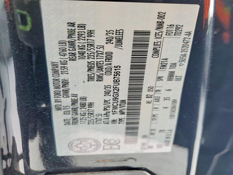 Photo 14 from auction – 2015 FORD ESCAPE SE with VIN 1FMCU9GX2FUB75615