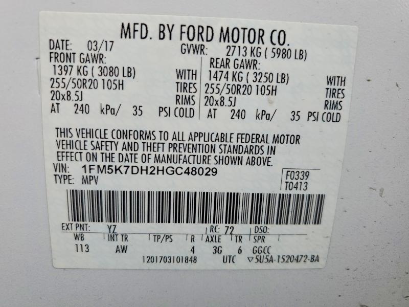 Photo 14 from auction – 2017 FORD EXPLORER X with VIN 1FM5K7DH2HGC48029