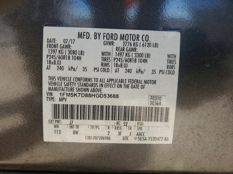 Photo 14 from auction – 2017 FORD EXPLORER X with VIN 1FM5K7D88HGD53688