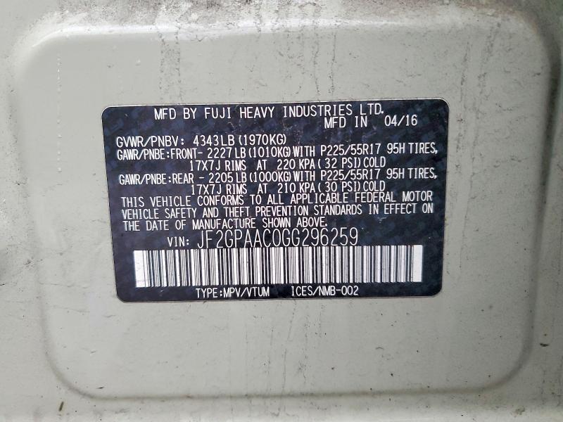 Photo 14 from auction – 2016 SUBARU CROSSTREK with VIN JF2GPAAC0GG296259