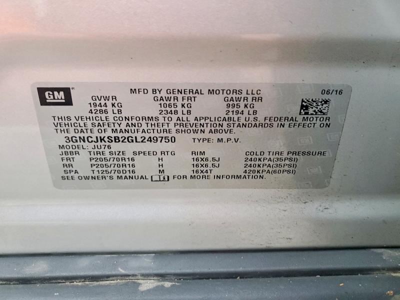 Photo 14 from auction – 2016 CHEVROLET TRAX LS with VIN 3GNCJKSB2GL249750