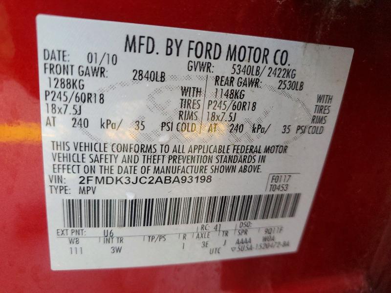 Photo 14 from auction – 2010 FORD EDGE with VIN 2FMDK3JC2ABA93198