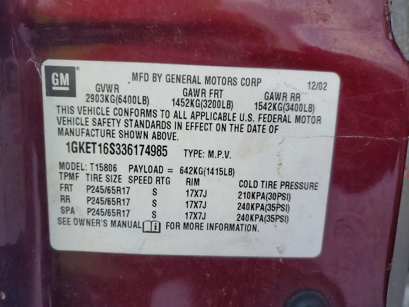 Photo 14 from auction – 2003 GMC ENVOY XL with VIN 1GKET16S336174985