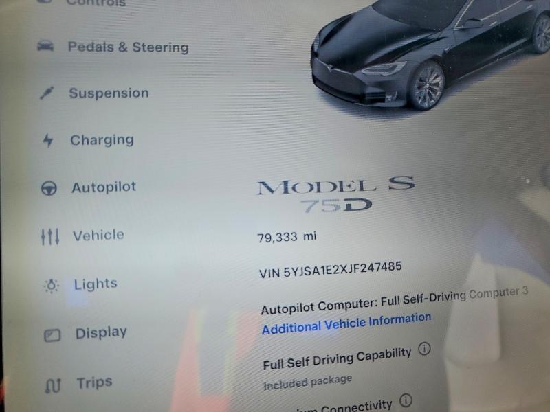 Photo 9 from auction – 2018 TESLA MODEL S with VIN 5YJSA1E2XJF247485
