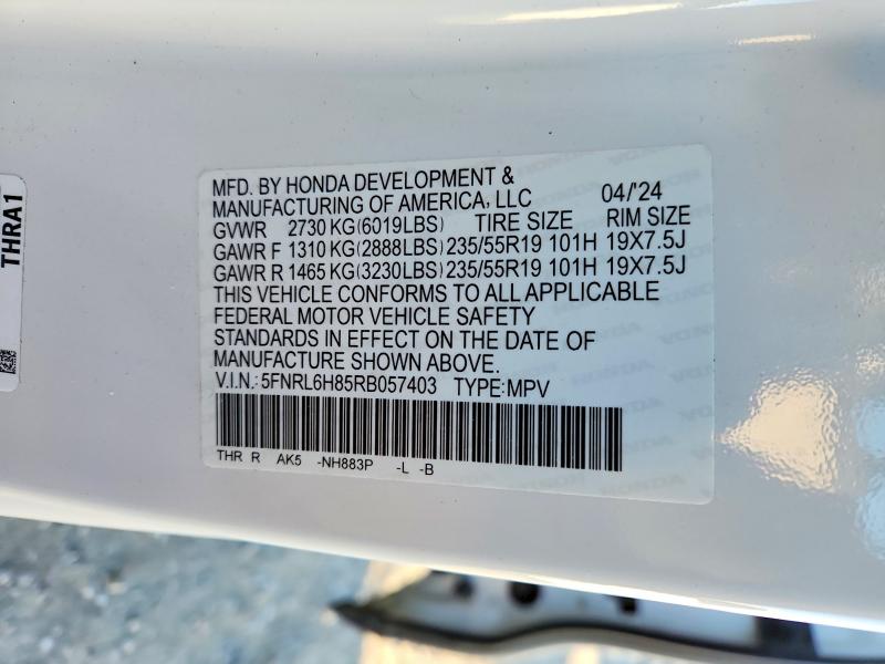 Photo 14 from auction – 2024 HONDA ODYSSEY with VIN 5FNRL6H85RB057403
