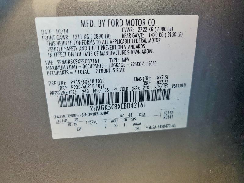 Photo 14 from auction – 2014 FORD FLEX with VIN 2FMGK5C8XEBD42161