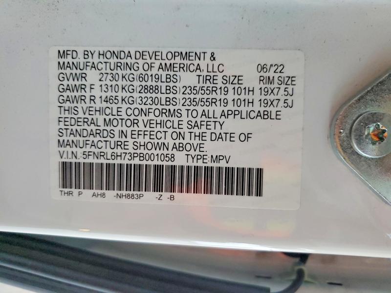 Photo 14 from auction – 2023 HONDA ODYSSEY SP with VIN 5FNRL6H73PB001058