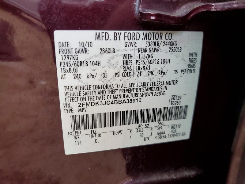 Photo 14 from auction – 2011 FORD EDGE with VIN 2FMDK3JC4BBA38916