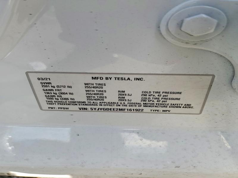 Photo 14 from auction – 2021 TESLA MODEL Y with VIN 5YJYGDEE2MF161922