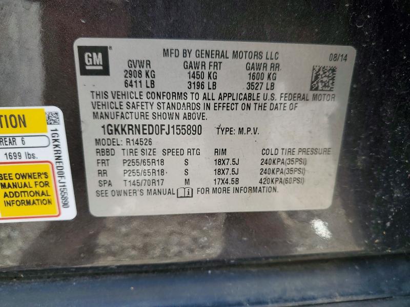 Photo 14 from auction – 2015 GMC ACADIA SLE with VIN 1GKKRNED0FJ155890