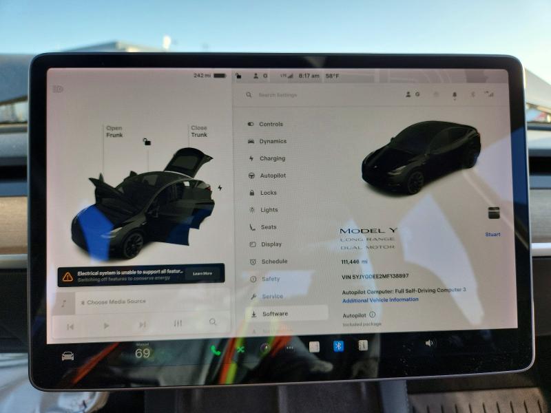 Photo 9 from auction – 2021 TESLA MODEL Y with VIN 5YJYGDEE2MF138897