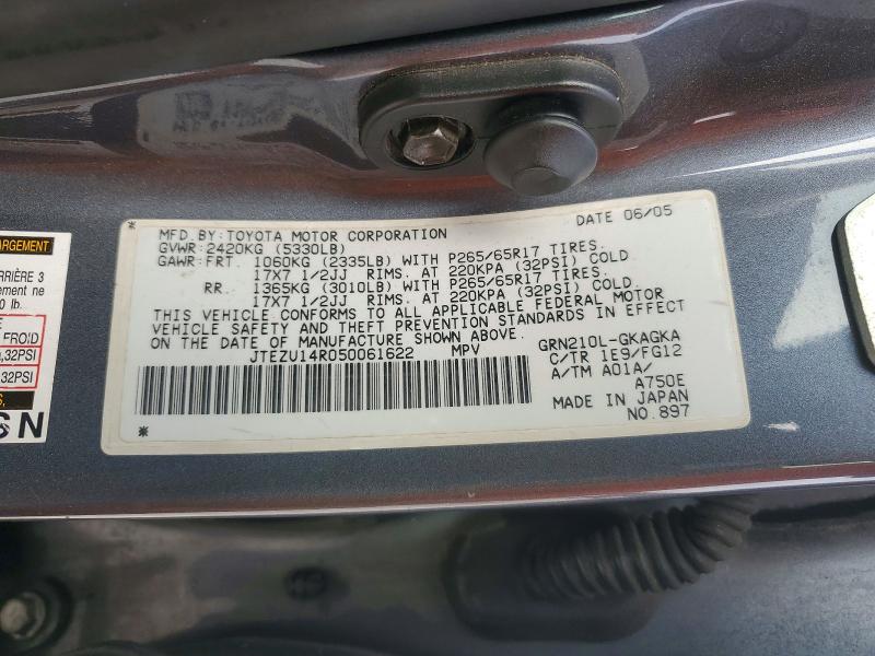 Photo 14 from auction – 2005 TOYOTA 4RUNNER SR with VIN JTEZU14R050061622