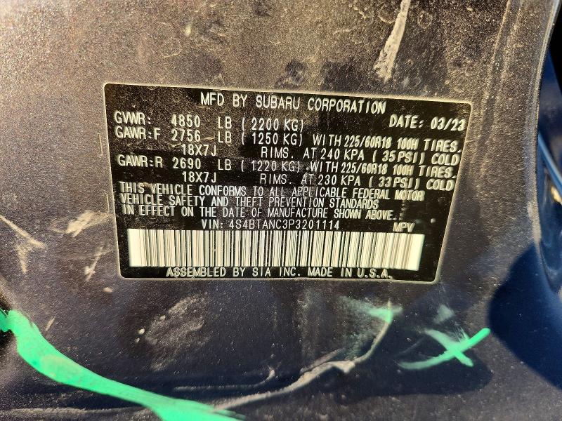 Photo 14 from auction – 2023 SUBARU OUTBACK LI with VIN 4S4BTANC3P3201114