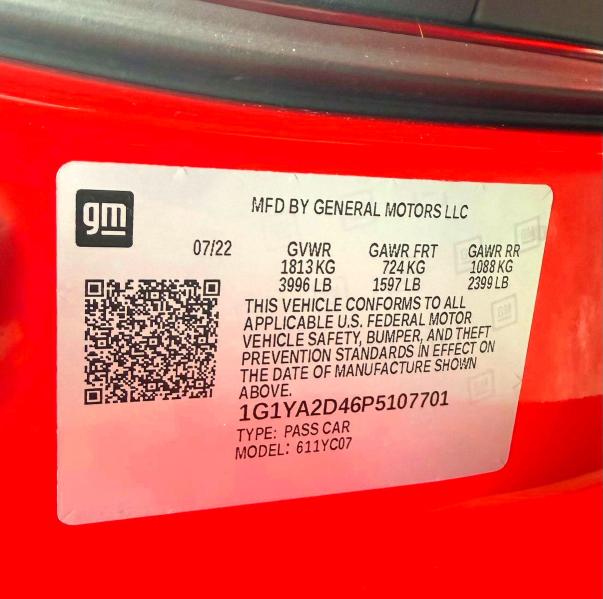 Photo 10 from auction – 2023 CHEVROLET CORVETTE with VIN 1G1YA2D46P5107701