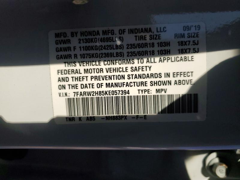 Photo 14 from auction – 2019 HONDA CR-V EXL with VIN 7FARW2H85KE057394