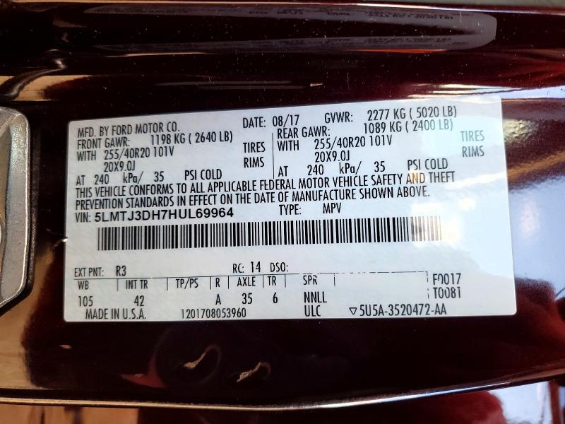 Photo 14 from auction – 2017 LINCOLN MKC RESERV with VIN 5LMTJ3DH7HUL69964
