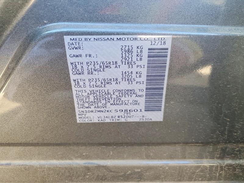 Photo 14 from auction – 2019 NISSAN PATHFINDER with VIN 5N1DR2MN2KC598601
