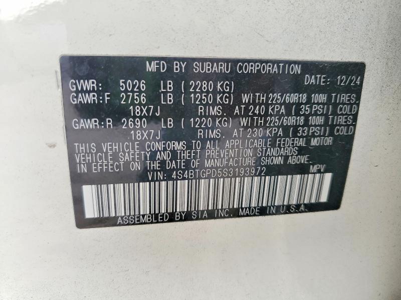 Photo 14 from auction – 2025 SUBARU OUTBACK with VIN 4S4BTGPD5S3193972