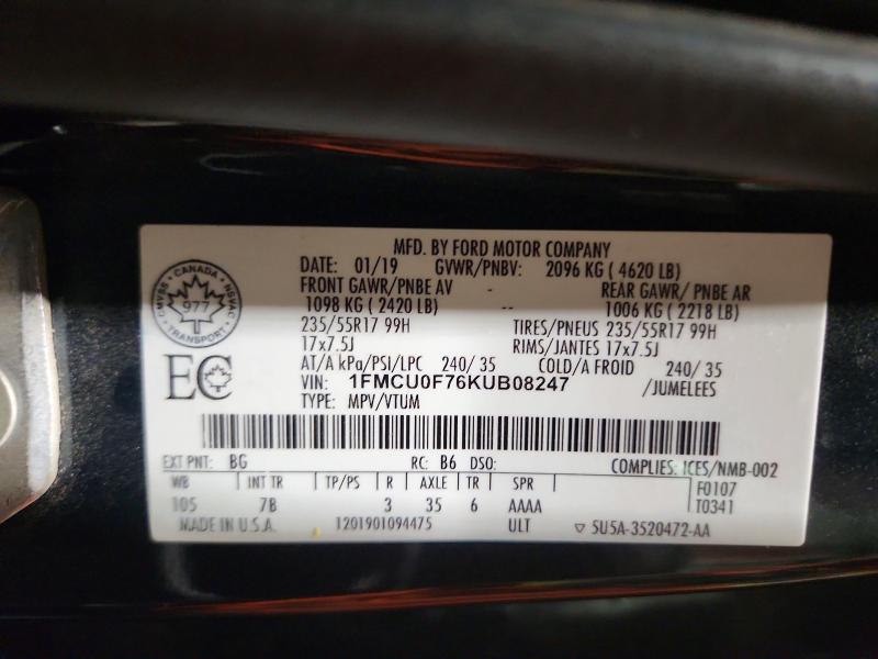 Photo 14 from auction – 2019 FORD ESCAPE with VIN 1FMCU0F76KUB08247