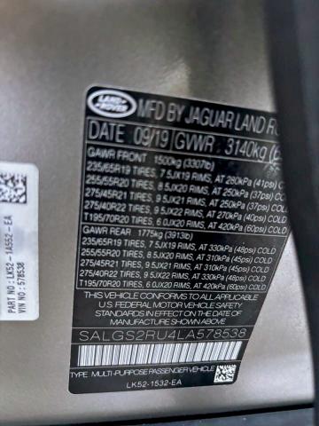 Photo 10 from auction – 2020 LAND ROVER RANGE ROVE with VIN SALGS2RU4LA578538