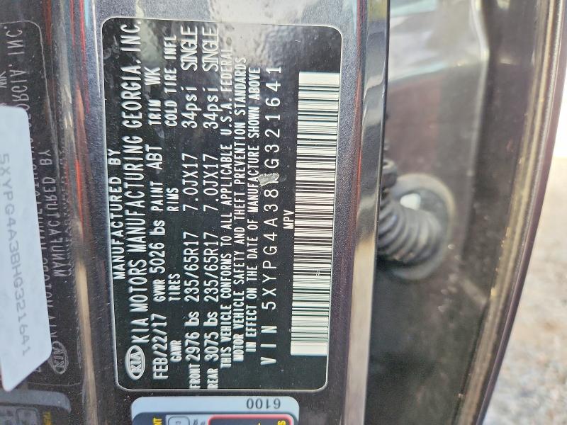 Photo 14 from auction – 2017 KIA SORENTO with VIN 5XYPG4A38HG321641