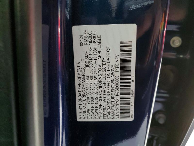 Photo 14 from auction – 2025 HONDA PILOT EXL with VIN 5FNYG1H47SB003008