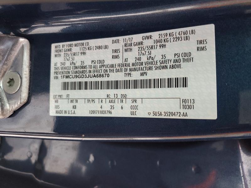 Photo 14 from auction – 2018 FORD ESCAPE SE with VIN 1FMCU9GD3JUA68670