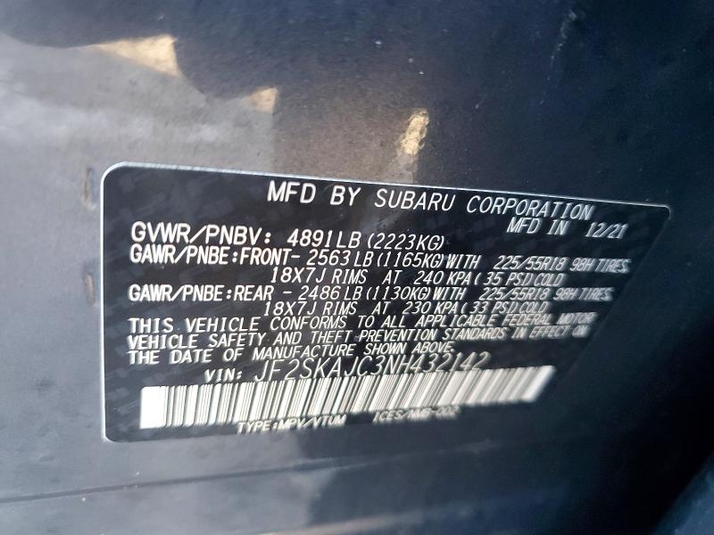 Photo 14 from auction – 2022 SUBARU FORESTER S with VIN JF2SKAJC3NH432142
