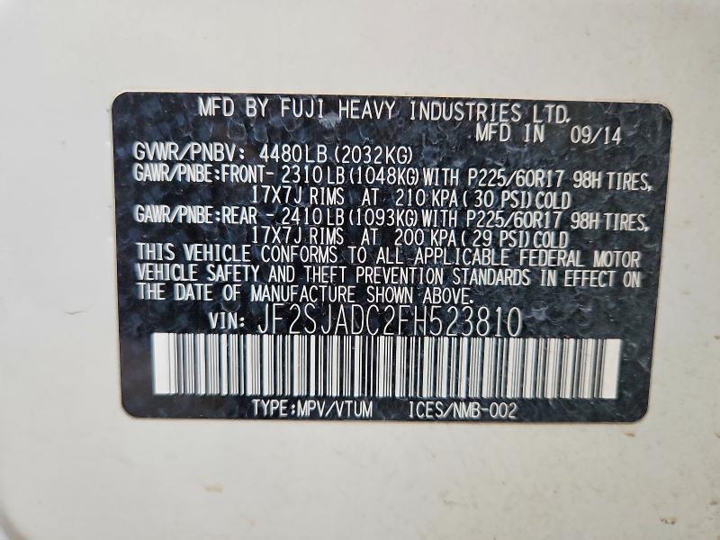 Photo 14 from auction – 2015 SUBARU FORESTER with VIN JF2SJADC2FH523810