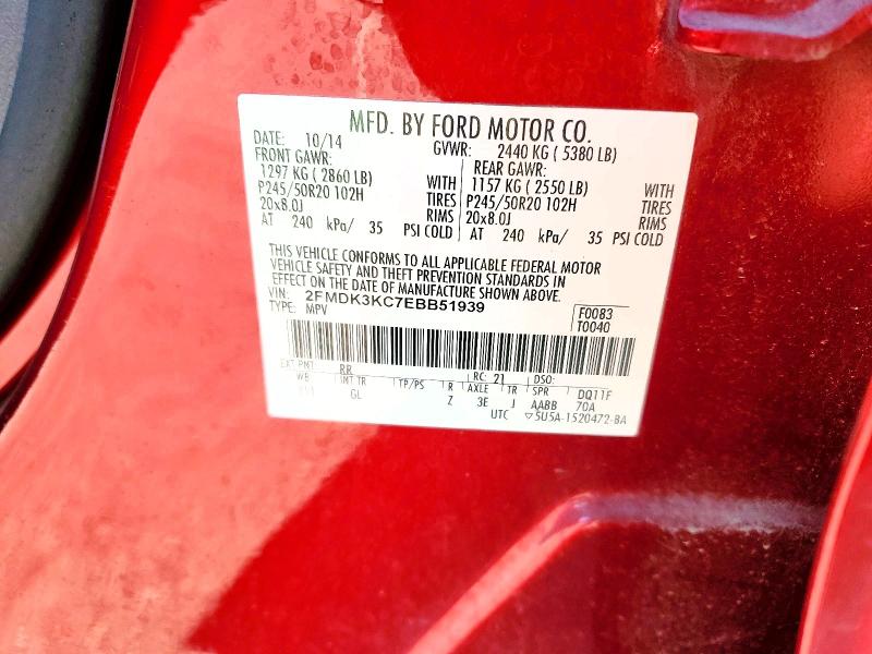 Photo 14 from auction – 2014 FORD EDGE with VIN 2FMDK3KC7EBB51939