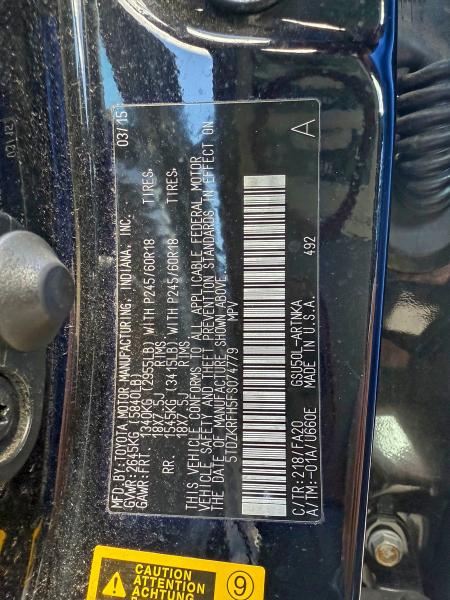 Photo 10 from auction – 2015 TOYOTA HIGHLANDER with VIN 5TDZKRFH5FS074779
