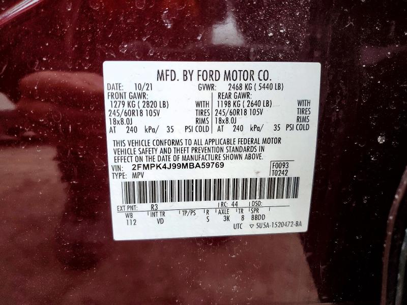 Photo 14 from auction – 2021 FORD EDGE SEL with VIN 2FMPK4J99MBA59769